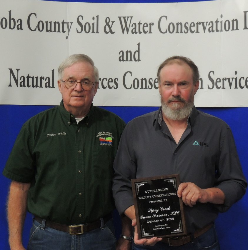 Outstanding Wildlife Conservationist was Sipsy Creek Game Preserve LLC (pictured is Mark Pullin, right, and Neshoba SWCD Chairman Nelson White, left)